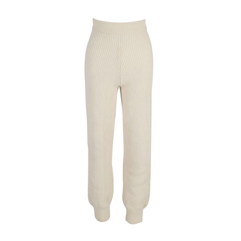 The Frankie Shop Ribbed Track Pants in White Wool